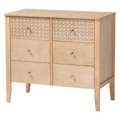 Lara Dresser - 6-Drawer Bedroom Storage Chest with Laser-Cut, Oak Brown