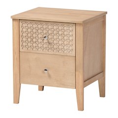 Lara Nightstand - 2-Drawer Bedside Table with Laser-Cut Geometric, Oak Brown