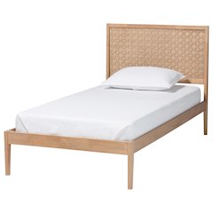 Lara Twin Platform Bed - Modern Wood Bed Frame with Laser-Cut, Oak Brown