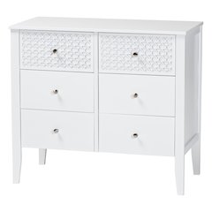 Lara Dresser - 6-Drawer Bedroom Storage Chest with Laser-Cut Geometric, White