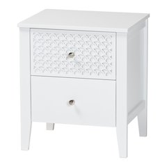 Lara Nightstand - 2-Drawer Bedside Table with Laser-Cut Geometric, White