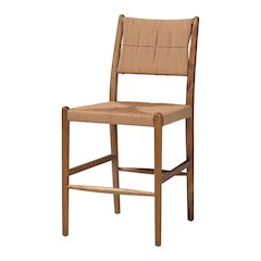 Alva Paper Loom Woven Counter Stool - Handwoven Accent Stool with Mahogany Wood