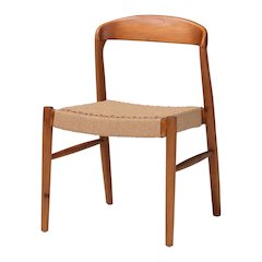 Lorena Paper Loom Woven Dining Chair - Mahogany Wood Frame Accent Chair with