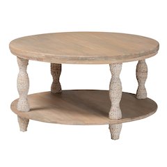 Lejane Wood Coffee Table with Seagrass Wrapped Legs - Round Living Room Table