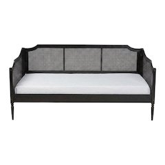 Mid-Century Wood and Synthetic Rattan Twin Daybed Frame, Black/Charcoal