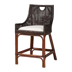 Petra Natural Rattan Counter Stool - Handwoven Wicker Accent Stool, Espresso