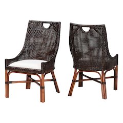 Petra Natural Rattan 2-Piece Dining Chair Set - Handwoven Wicker, Espresso