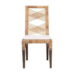 Rattan Dining Chair, White/Natural Brown