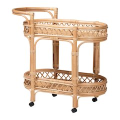 Raul Natural Rattan Kitchen Cart - 2-Tier Handwoven Wicker Storage Trolley with