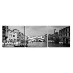 Rialto Bridge Mounted Photography Print Triptych Black/White