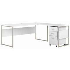 Hybrid 72W x 30D L Shaped Table Desk with Mobile File Cabinet
