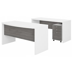 Echo Bow Front Desk and Credenza with Mobile File Cabinet