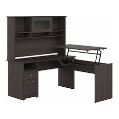 Cabot 60W 3 Position Sit to Stand L Shaped Desk with Hutch