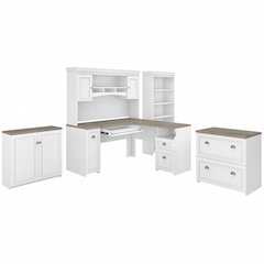 Fairview 60W L Shaped Desk with Hutch, File Cabinet, Bookcase and Storage