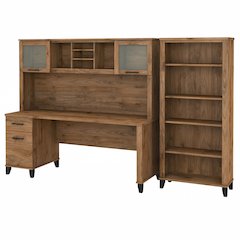 Somerset 72W Office Desk with Hutch and 5 Shelf Bookcase
