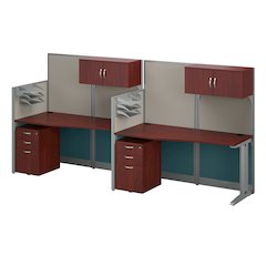 2 Person Straight Cubicle Desks with Storage, Drawers, and Organizers