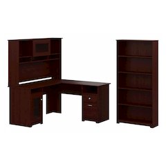 Cabot 60W L Shaped Computer Desk with Hutch and 5 Shelf Bookcase