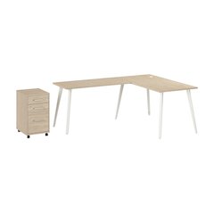 Vista 60W L Shaped Desk with Splayed Metal Legs and Mobile File Cabinet