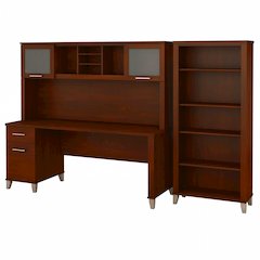 Somerset 72W Office Desk with Hutch and 5 Shelf Bookcase