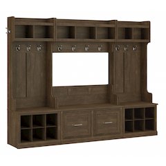 Woodland Full Entryway Storage Set with Coat Rack and Shoe Bench with Doors