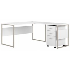 Hybrid 60W x 30D L Shaped Table Desk with Mobile File Cabinet
