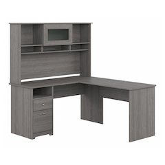Cabot 60W L Shaped Computer Desk with Hutch and Drawers