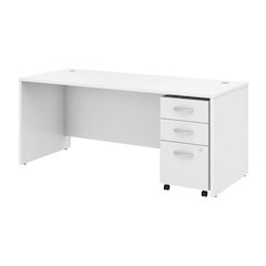 White Office Desk With Mobile File Cabinet And Wire Management