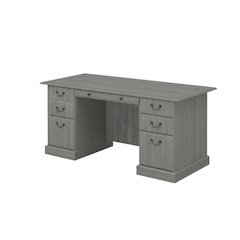 Gray Executive Desk And Bookcase Set, Adjustable Shelves, Multiple Storage