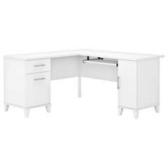 White L Shaped Office Desk With Storage And Wire Management