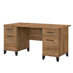 Brown Office Desk With 4 Drawers And Wire Management-Free Design