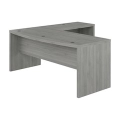 Modern Gray L Shaped Desk With Backside Finish And Wire Management