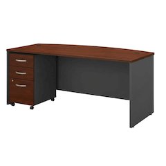 72-Inch Office Desk With Mobile File Cabinet In Cherry And Gray Finish