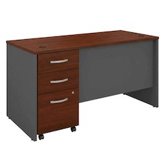 L-Shaped Office Desk, Mobile File Cabinet, Cherry Finish, Spacious Workspace