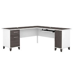 White L-Shaped Office Desk With Storage And Wire Management