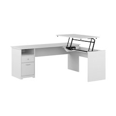 White 72-Inch Sit-To-Stand L-Shaped Office Desk With Storage And Wire Management