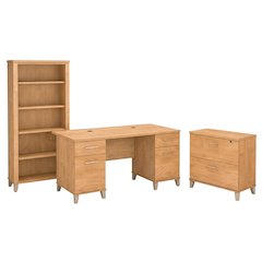 Durable Office Desk With Lateral File Cabinet And Multi-Shelf Bookcase