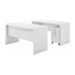 Echo Bow Front Desk and Credenza with Mobile File Cabinet