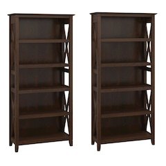 Farmhouse Style 5-Shelf Bookcase Set with Open Compartments and Fixed Shelves, Set of 2