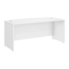 Wooden Office Desk With Bow Front Design And Wire Management