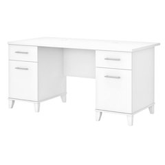 White Office Desk With Four Drawers And Wire Management Option