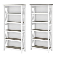 White 5-Shelf Bookcase Set of 2 with Shiplap Gray Finish for Indoor Spaces
