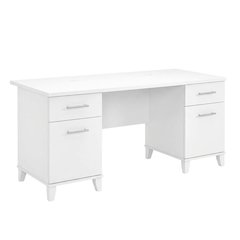 White Office Desk With Lateral File Cabinet And 5-Shelf Bookcase