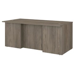 Modern Brown Executive Desk With Straight Design And Wire Management