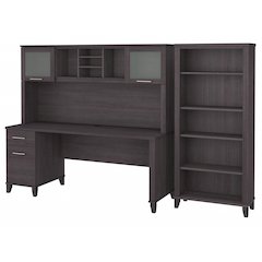 Somerset 72W Office Desk with Hutch and 5 Shelf Bookcase