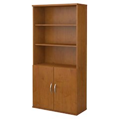 Cherry and Gray Bookcase with 5 Shelves and Doors