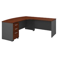 L-Shaped Office Desk With Hansen Cherry/Graphite Gray Finish, Spacious Workspace