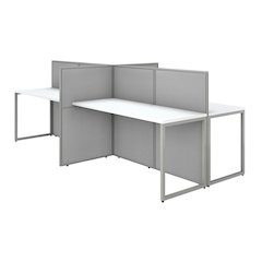 Silver office cubicle workstations for multiple users with back panels