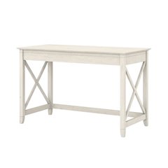 Ivory Farmhouse Style Writing Desk With Wire Management And Sturdy Frame