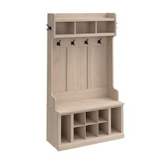 Woodland 40W Hall Tree and Shoe Storage Bench with Shelves
