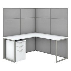 L-Shaped Office Desk with Silver Finish, Storage Cabinet for Commercial Spaces